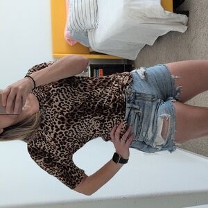 Philosophy Leopard Print Top Dolman Short Sleeve Size Medium Petite Animal Print